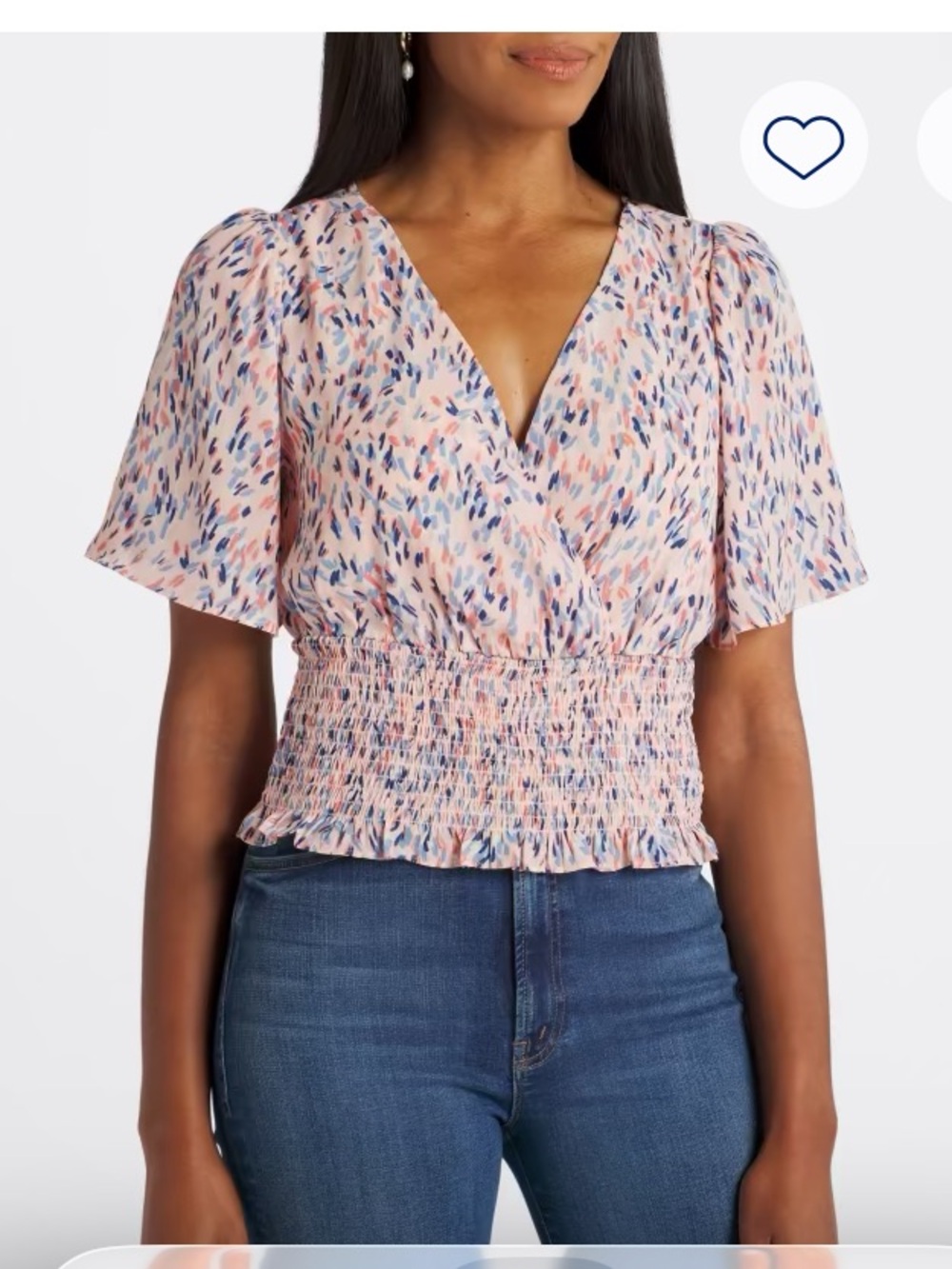 nine britton Pink Multi Surplice Smocked Crop Blouse